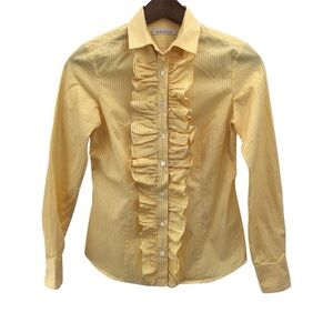 Hadleigh’s Hgirl Belinda Yellow and White Striped Ruffled Button Down Shirt